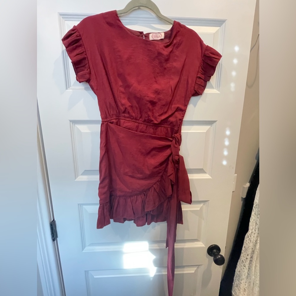 Blush Maroon Short Sleeve Ruffle Dress